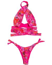 Reina Olga - Badmode ,Roze ,Bloemen Cross Front Bikini Set - Lyst