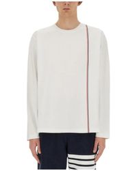 Thom Browne - Tops ,Wit ,Katoen Oversized Rwb Stripe Long Sleeve Tee - Lyst