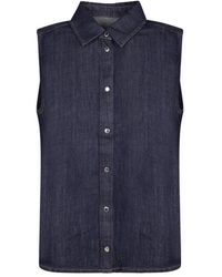 7 For All Mankind - Sleeveless Denim Blouse - Lyst