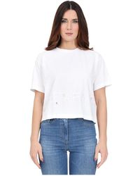 Elisabetta Franchi - Oversize weißes t-shirt mit logo und charms,cropped baumwoll jersey pullover mit charms - Lyst