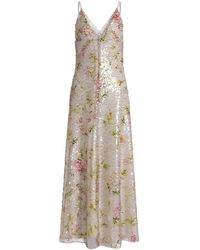 Alberta Ferretti - Kleedjes ,Polyester Maxi-Jurk Met Bloemenprint - Lyst
