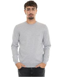 HUGO - Truien & Vesten ,Grijs ,Wol Ronde Hals Wollen Trui Met Logo - Lyst