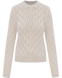 Moncler - Truien & Vesten ,Grijs ,Wol Trui Met Een Decoratieve Brei - Lyst