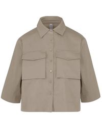 Bomboogie - Overhemden ,Grijs ,Katoen Grijze Katoenen Stretch Shirt Met Opgezette Zakken - Lyst