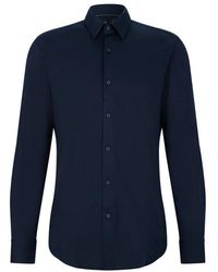 BOSS - Camicia blu a maniche lunghe con vestibilità performance - Lyst