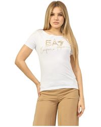 EA7 - Camiseta blanca con detalle de logo metálico - Lyst
