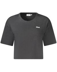 Fila - Zwart Logo Print Cropped T-Shirt - Lyst