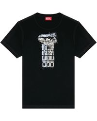 DIESEL - T-shirt con loghi metallici - Lyst