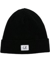 C.P. Company - Schwarze Wollmütze Mit Rippenstruktur - Lyst