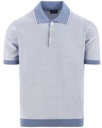 Drumohr - Tops ,Blauw ,Katoen Polo Shirt Met Korte Mouwen En Geschoren Knopen - Lyst