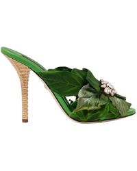Dolce & Gabbana - Jungle leaf satin mules con cristalli - Lyst