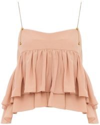Chloé - Tops ,Roze ,Mouwloze Top Met Ruches - Lyst