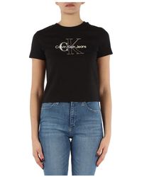 Calvin Klein - Camiseta corta de algodón con estampado de logo frontal - Lyst