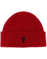 Ami Paris - Wool Knit Beanie Met Hart Logo - Lyst