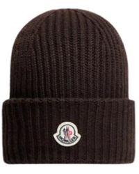 Moncler - Rippstrick-Mütze Mit Logo-Patch - Lyst