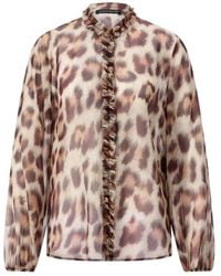 Luisa Cerano - Zijden Blouse Met Dierenprint En Ruches - Lyst