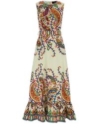Etro - Lange Katoenen Jurk Met Geplaatste Bloem Paisley Print - Lyst
