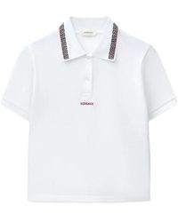 Versace - Tops ,Wit ,Katoen Geborduurd Logo Katoenen Piqué Polo - Lyst