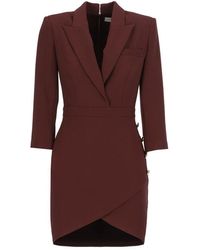 Elisabetta Franchi - Bordeaux Kleid Mit Revers - Lyst