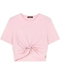 Versace - Camiseta corta con bordado de logo - Lyst