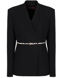 Max Mara - Jassen ,Zwart ,Leer Single-Breasted Blazer Met Riem - Lyst