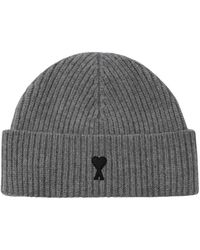 Ami Paris - Accessoires ,Grijs ,Wol Quota Muts Met Contrasterend Logo - Lyst
