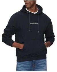 Guess - Hoodies & Sweatvesten ,Blauw ,Katoen Hooded Logo Sweater - Lyst