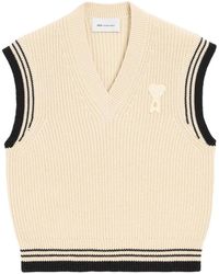 Ami Paris - Truien & Vesten ,Katoen Geribbelde Wool Sleeveless Ami De Coeur Trui - Lyst