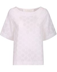 Xacus - Weiße Bluse Mit Polka Dots Bootsausschnitt - Lyst