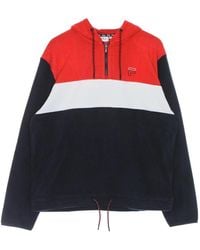 Fila - Hoodies & Sweatvesten ,Veelkleurig ,Polyester Half Zip Hoodie Zwart/Rood/Wit - Lyst