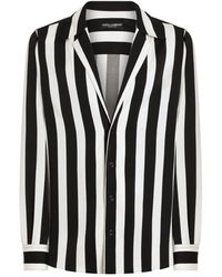 Dolce & Gabbana - Camisa De Manga Larga Con Cuello De Pico De Charmeuse De Seda - Lyst
