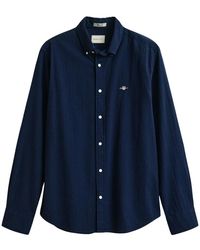 GANT - Overhemden ,Blauw ,Regular Fit Seersucker Overhemd - Lyst