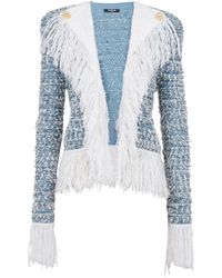 Balmain - Chaquetas de tweed denim con borde flecos - Lyst