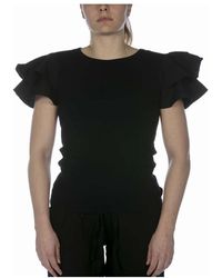 Deha - Geripptes -t-shirt mit schwarzen rüschen - Lyst