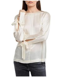 Semicouture - Camisa crema con manga kimono de seda - Lyst
