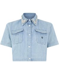 Philipp Plein - Chambray Cropped Shirt Crystals - Lyst
