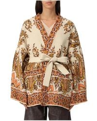 Etro - Truien & Vesten ,Veelkleurig ,Katoen Paisley Cardigan Met Riem - Lyst