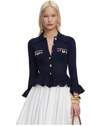 Self-Portrait - Truien & Vesten ,Blauw ,Polyester Shell Embellished Cardigan - Lyst