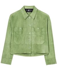 Luisa Cerano - Jassen ,Groen ,Leer Veloursleren Overhemd - Lyst