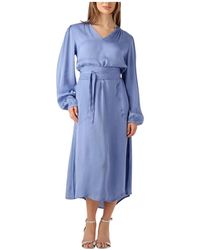Lolly's Laundry - Kleedjes ,Blauw ,Blauwe Midi Jurk Met Lange Mouwen - Lyst