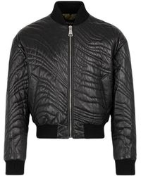 Roberto Cavalli - Jassen ,Zwart ,Leer Gewatteerd Leren Bomberjack - Lyst