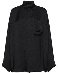 Balenciaga - Overhemden ,Zwart ,Logo Jacquard Satin Shirt - Lyst