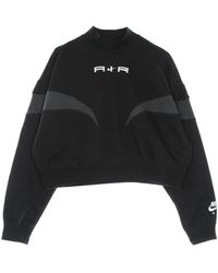 Nike - Fitness ,Zwart ,Katoen Hoge Hals Cropped Sweatshirt Zwart/Grijs/Wit - Lyst