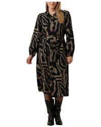 Summum - Kleedjes ,Zwart ,Katoen Abstract Leaves Midi Jurk - Lyst