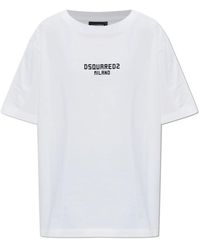 DSquared² - Tops ,Wit ,Katoen T-Shirt Met Print - Lyst