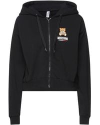 Moschino - Hoodies & Sweatvesten ,Zwart ,Katoen Teddy Logo Beer Katoen Zwart Fleece Zip-Through - Lyst