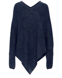 Cream - Jassen ,Blauw ,Polyester Gebreide Poncho Met V-Hals Patroon - Lyst