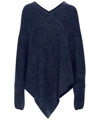 Cream - Gebreide Poncho Met V-Hals Patroon - Lyst