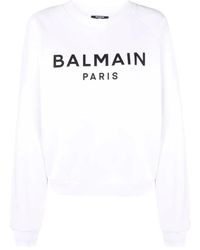 Balmain - Cotton Sweatshrt With Logo Print - Lyst