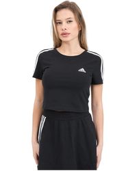 adidas - Performance t-shirt schwarz weiß 3-streifen - Lyst